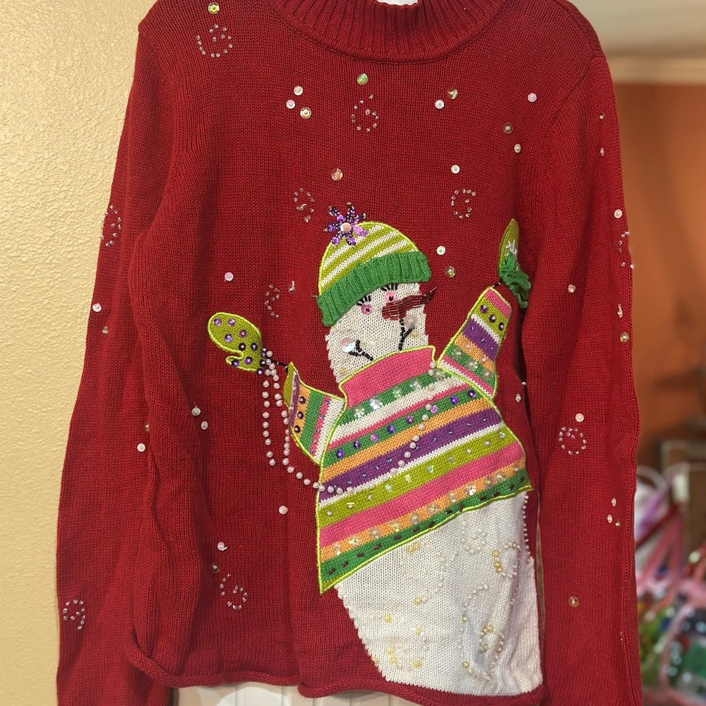 Susan Bristol Red Festive Snowman Sweater
